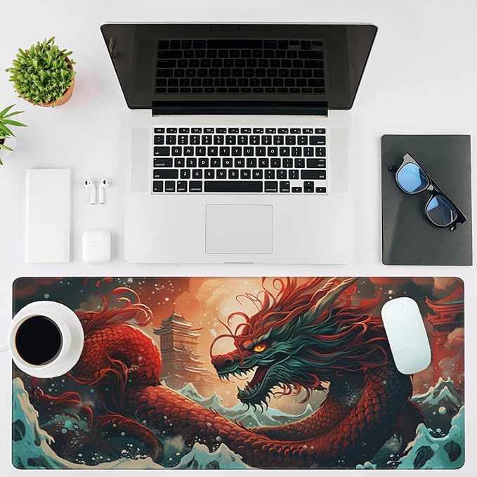 NIYLYNSYN Mouse Pad Large Chinese Traditional Dragon Non-Slip Gaming Desk Mat with Stitched Edge Laptop Keyboard Desk Pad for Work Home Gaming (35.4 x 15.7 Inches)