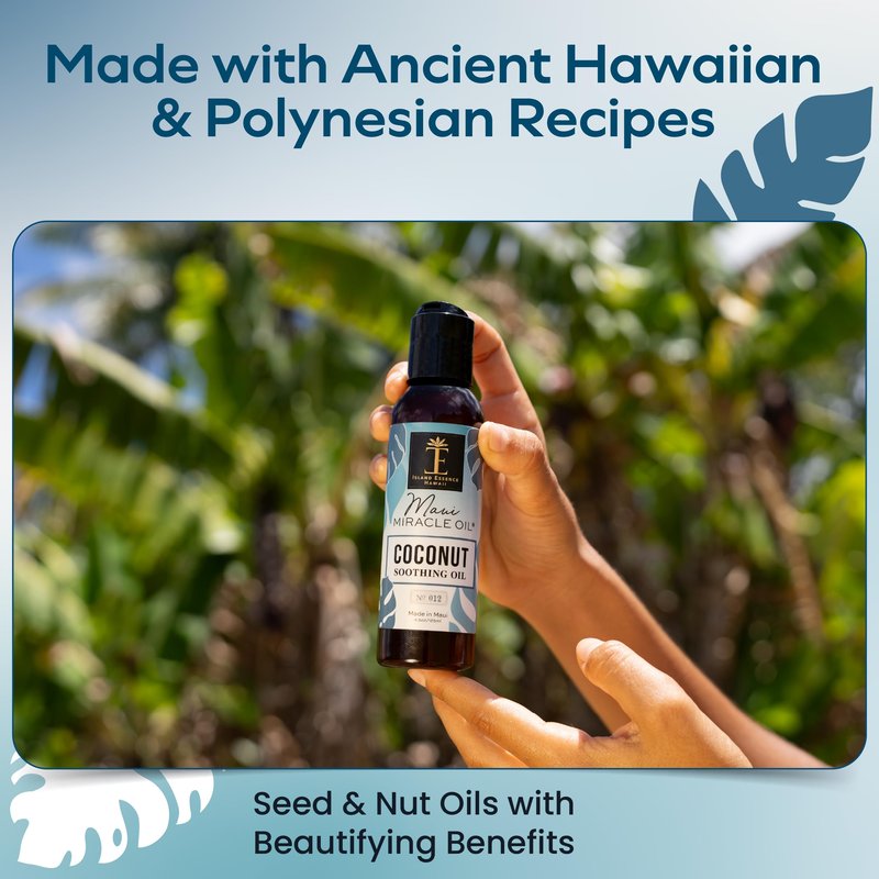 Island Essence Coconut Soothing Oil – Hawaiian Body Oil with Organic Coconut Oil, Kukui & Macadamia Nut – Lightweight Massage Oil for Skin, Hair & Nails – Made in Maui – 4.5 oz