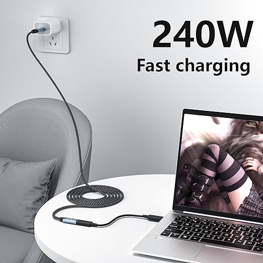 HOTUTUKI USB C Extension Cable 6.6FT, 20Gbps/240W USB3.2 Type C Extender Cord, 4K@60Hz Video Output Nylon Braided USB C Male to Female Extension Charging Cable Compatibility with Thunderbolt 4/3