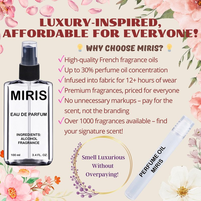 MIRIS No. 35470, Inspired by Chrome, Long-Lasting Eau de Parfum for Men, Spray 3.4 Fl Oz / 100 ml