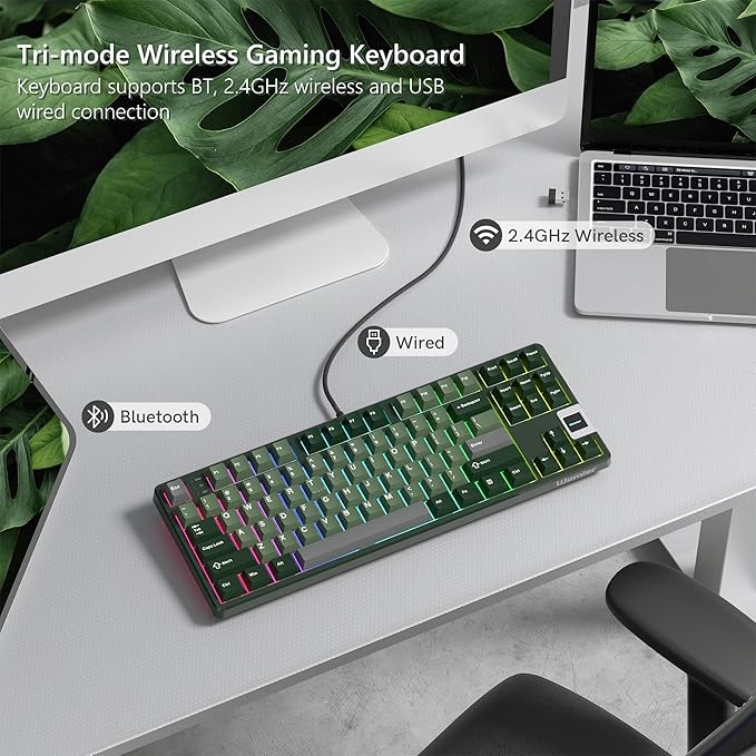 Rainy75 QK87 75% Keyboard with Multimedia Screen, QMK/VIA Wireless Gaming Keyboard, Creamy Mechanical Key Board,3-Mode RGB Custom Gasket Hot Swappable for Windows&Mac, POM Linear Switch-Gray Green