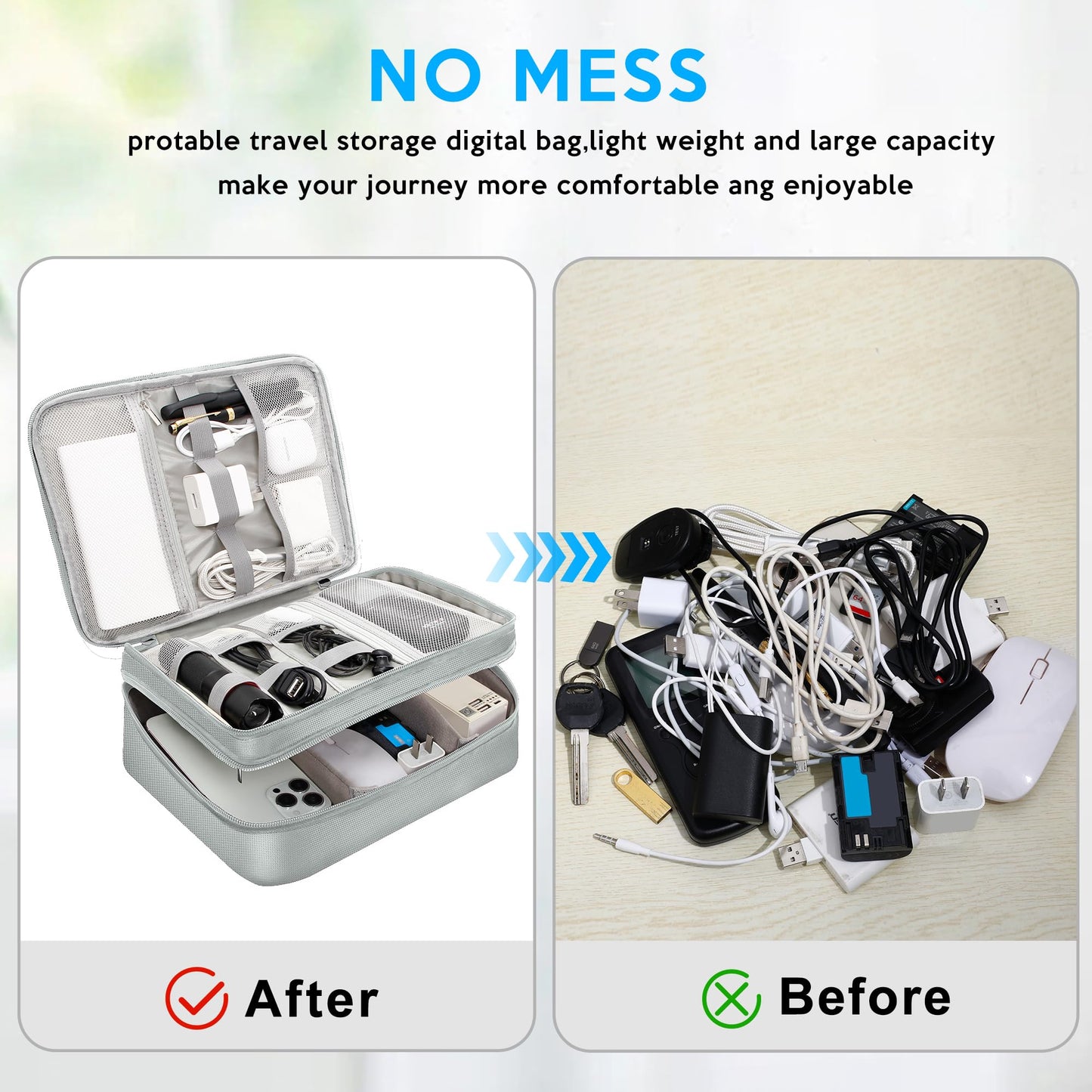 CILLA Electronic Organizer Travel Case, Travel Cord Organizer Case Portable Waterproof Cable Organizer Bag for Charger, Cord, USB, Power Bank, Earphone