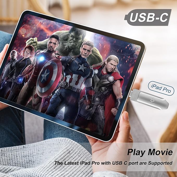 256GB Photo-Stick-iPhone-17/16/15-Flash-Drive iPhone USB C Memory Stick One-Click Backup Photos Videos & Contacts Secure-External-Storage-iPad-Photo-Backup-Thumb-Drive Android-Photo-Storage-Stick