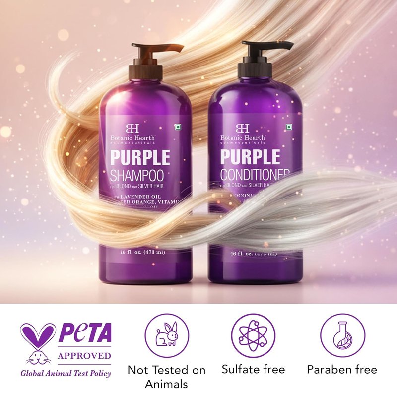 Botanic Hearth Purple Shampoo & Conditioner Set - Enhances Blonde, Silver & Gray Hair | Sulfate & Paraben Free, 16 Fl Oz Each