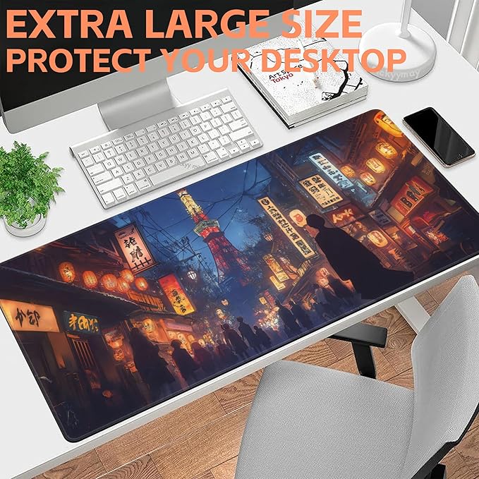 NIYLYNSYN Mouse Pad Large Bustling Street in Tokyo Non-Slip Gaming Desk Mat with Stitched Edge Laptop Keyboard Desk Pad for Work Home Gaming (35.4 x 15.7 Inches)