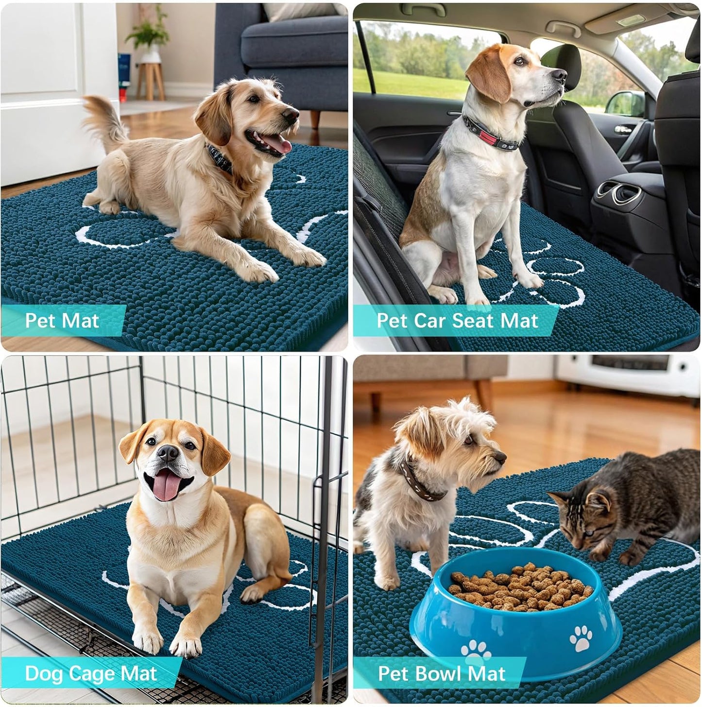 OLANLY Dog Door Mat - Absorbent Non-Slip Mud Mat for Muddy Paws | 47x32, Paw Print Design, Quick Dry Atlantic Blue