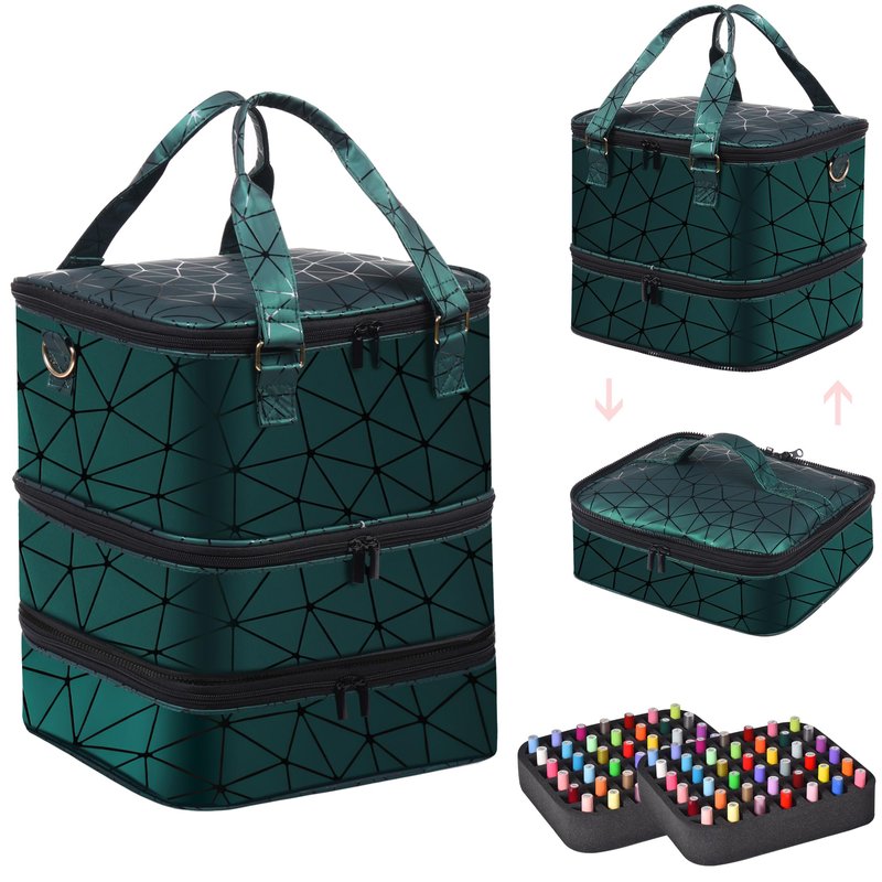 FCQQYWZ Large Nail Polish Organizer Case Hold 84+ Bottles Nail Polish & Nail Lamp, 3 Layers Nail Organizers and Storage for Nail Tech with Divider, Travel Carrying Case(Green)