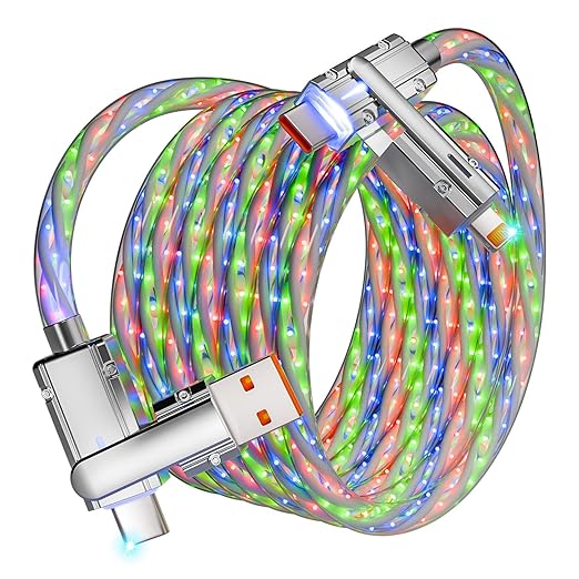 Jogrytece Travel Essentials,Dual Type-C 4 in 1 Multi Charging Cable,Universal Charging Cables for All Devices, Adapter with iPhone 17 16/15 Series/Phone/Tablet, (Multicolored,USBA+C to Type C+IP-66W)