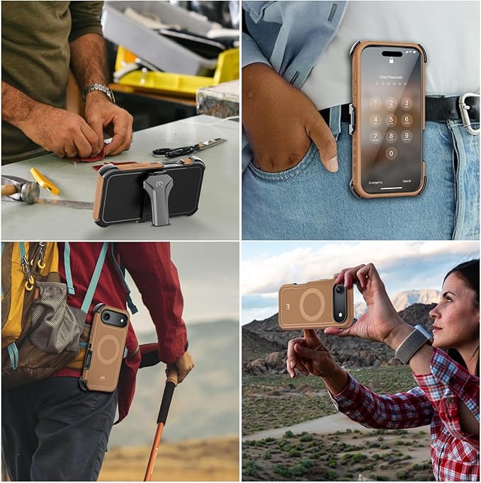 M MYBAT PRO for iPhone Air Case with Belt Clip Holster,[Compatible with Magsafe] w/Screen Protector,Anti-Drop,Shockproof,w 360°Rotating Kickstand,Heavy Duty Protection (Blue) (Brown)