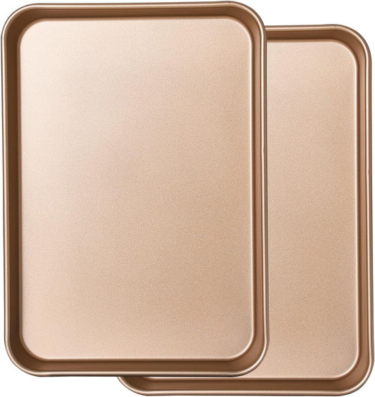 Quality Baking Sheet Set - 2 Pack Nonstick Carbon Steel Cookie Pans | 14 x 10 Inches, Warp Resistant, Gold