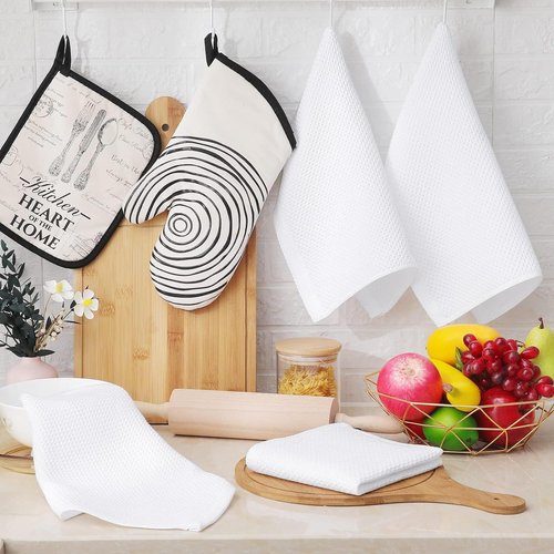 Homaxy Kitchen Dish Cloths - Ultra Soft 100% Cotton Waffle Weave, Quick Drying, 12x12 Inches, 6-Pack, White