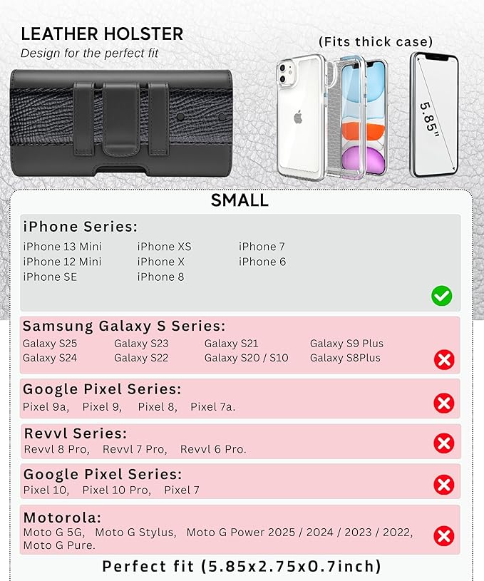 Wireless City Small Phone Holster for Men & Women, Horizontal Belt Clip & Loop Cell Phone Pouch, Magnetic Closure Phone Belt Holder Fits iPhone 13 Mini iPhone 12 Mini iPhone SE X/XS 8, 7, 6s (Black)