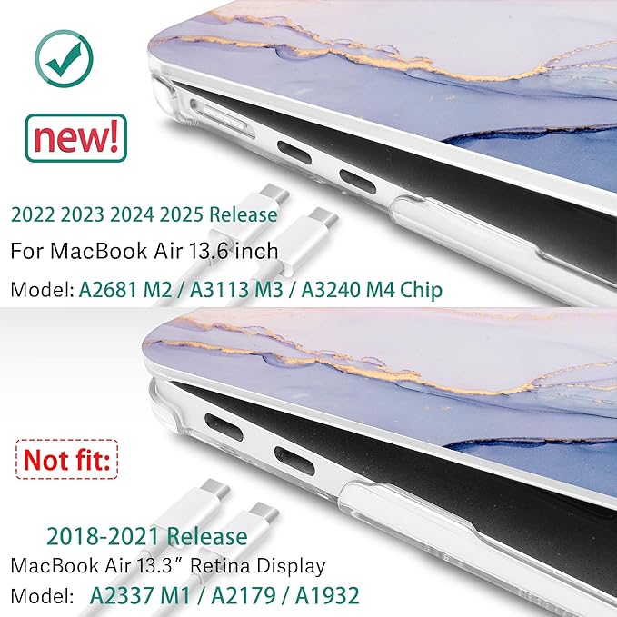 May Chen Case for MacBook Air 13/13.6 inch M5 A3449 M4 A3240 M3 A3113 M2 A2681, 2026 2025 2024-2022, Plastic Hard Shell with Keyboard Cover & Screec Protector, Gentle Marble