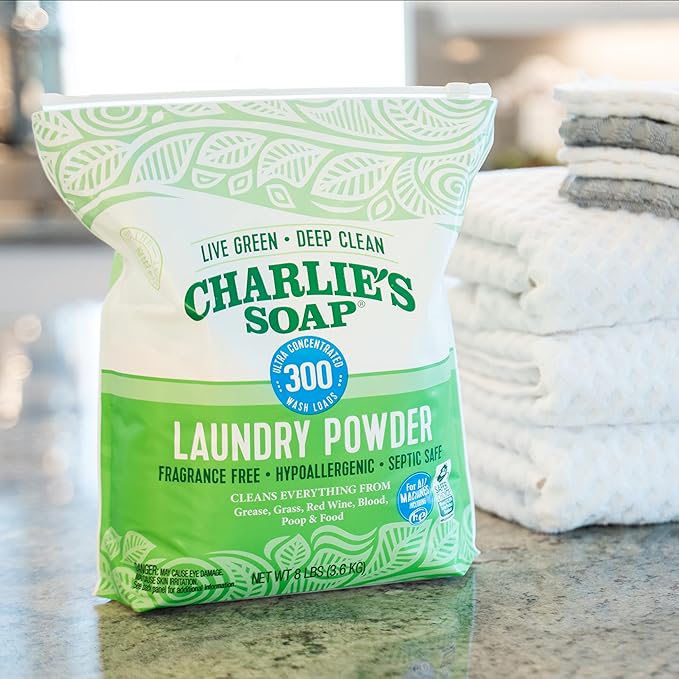 Charlieâs Soap Laundry Powder (300 Loads, 2 Pack) Hypoallergenic Deep Cleaning Washing Powder Detergent â Eco-Friendly, Safe, and Effective