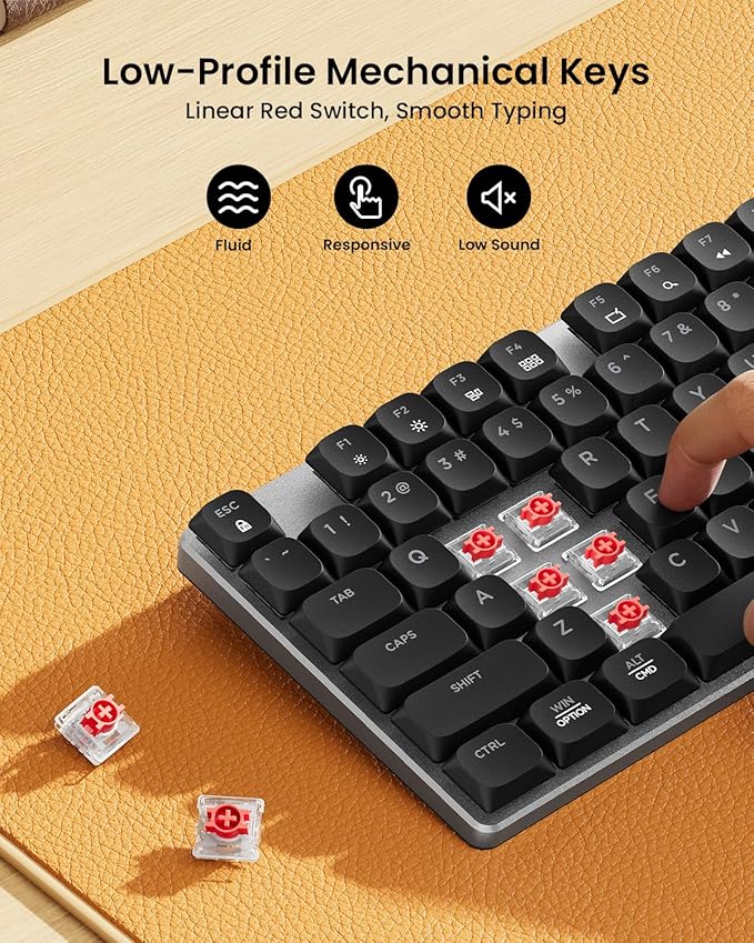 ProtoArc Wireless Mechanical Keyboard and Mouse, USB-C Rechargeable Aluminum Keyboard and Mouse Combo, Red Linear Switches, 2.4G + Bluetooth Connectivity, 3 Devices - Grey