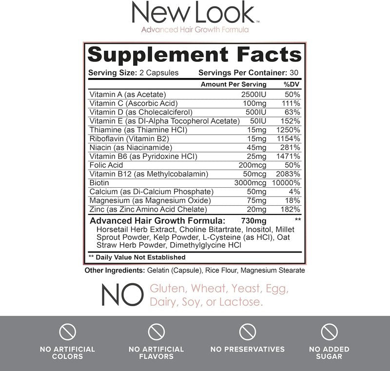 Hair Growth Support Vitamins for Men & Women - Clinical Strength Biotin Supplement for Thicker, Fuller Hair | 60 Capsules