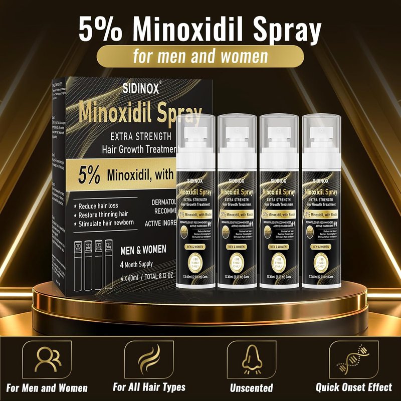 Minoxidil Spray for Hair Growth - Extra Strength 5% Formula with Biotin & Castor Oil | 4-Month Supply (4 Pack, 8.12 oz)
