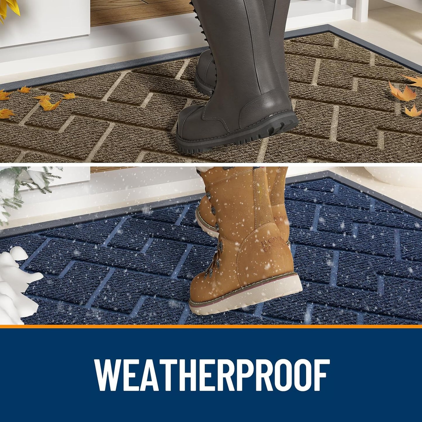 OLANLY Waterproof Front Door Mat - All-Season, Sturdy Natural Rubber, Low Profile, Herringbone Brick (Black, 47x17)