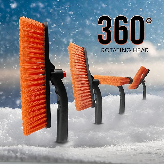 EcoNour 27" 3 in 1 Snow Brush with ice Scraper for car Windshield and Window | 360Â° Aluminum Rotatable Snow Brush for car | Winter Snow Removal Tools with Detachable Foam Grip | Winter Car Accessories
