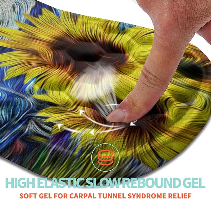 Kuosgm Ergonomic Mouse Pad Wrist Support with Memory Foam Massage Bulge, Carpal Tunnel Pain Relief Mousepad Wrist Rest for Mouse(12x8 inch,Sunflower)