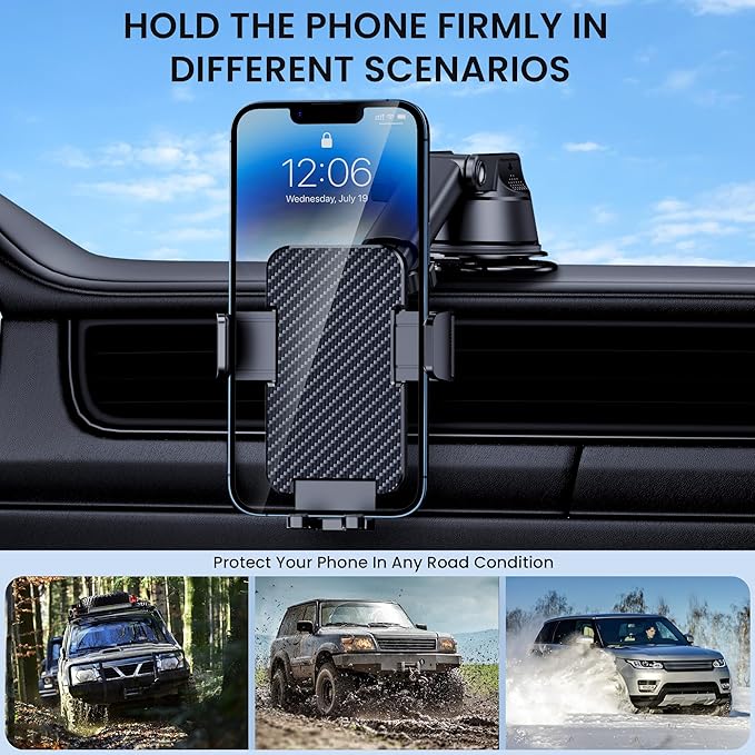 GUWEZ Phone Holders for Your Car [Military Grade Suction Ultra Strong Base] Cell Phone Car Holder 3 in 1 Dashboard/Windshield/Air Vent Hands-Free for Video Installation Kit iPhone Android