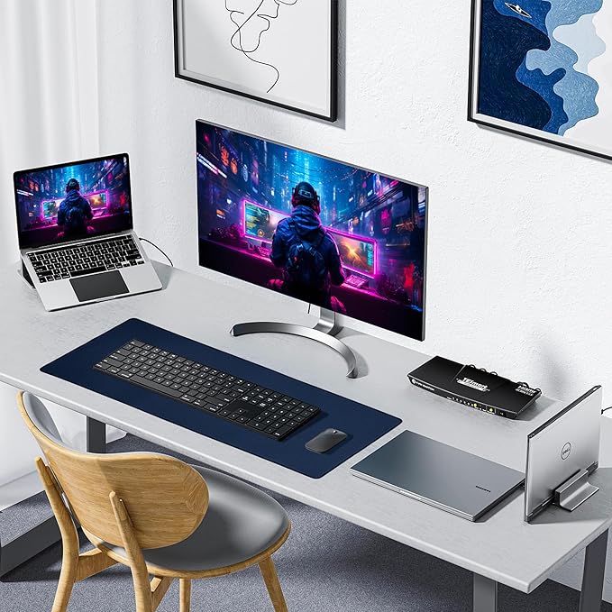ALOANES Waterproof Mouse Pad with Durable Stitched Edge, Gaming Keyboard, Non-Slip Rubber Base Mouse Mat, Extended Desk pad for Gamer, Office& Home, Dark Blue Mousepad 3XL(35.43"x15.74"x0.12")