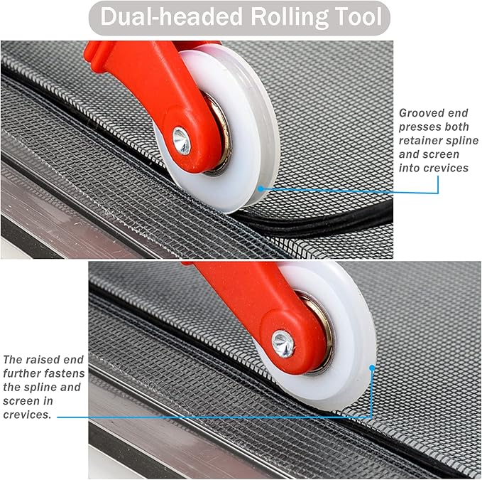 SAKURRY Window Screen Replacement Kit, 59'' x 106'' Fiberglass Screen Mesh with Rolling Tool and Screen Retainer Spline, DIY Adjustable Screen Door Mesh for Window, Door and Patio, Black