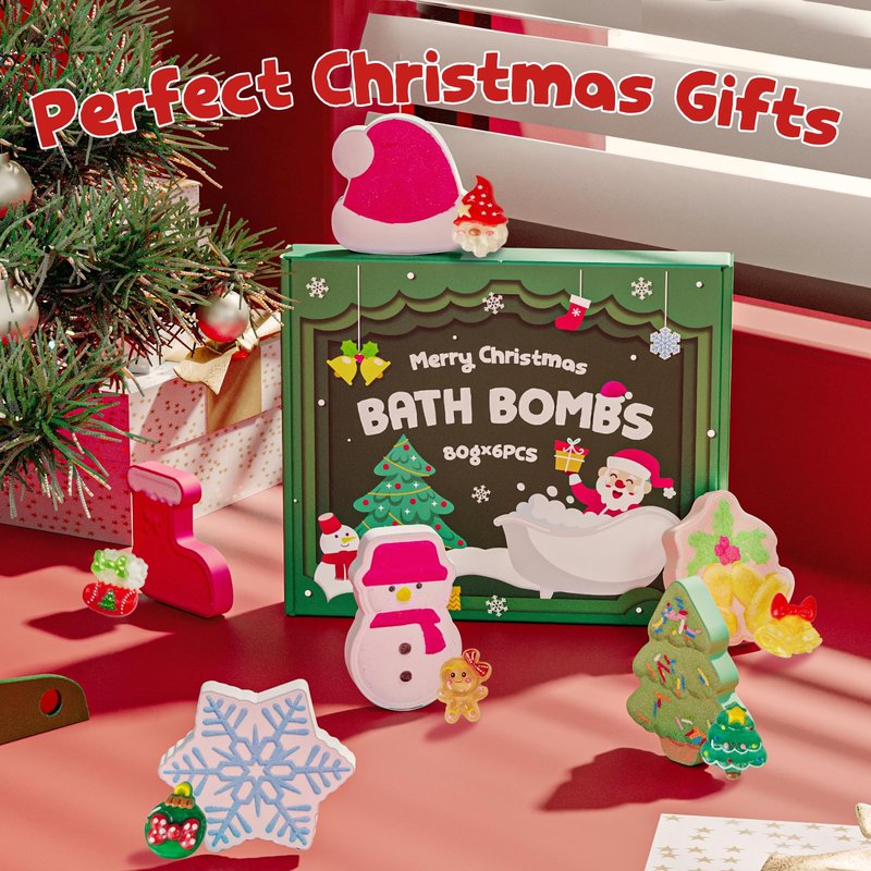 Christmas Bath Bombs Shower Steamers: 6 Pack Handmade Natural Organic Bath Bomb Set for Women Relaxing Bubble Bathbombs Scented Gifts Stocking Stuffers Holiday Birthday for Men Kids Girls Girlfriend