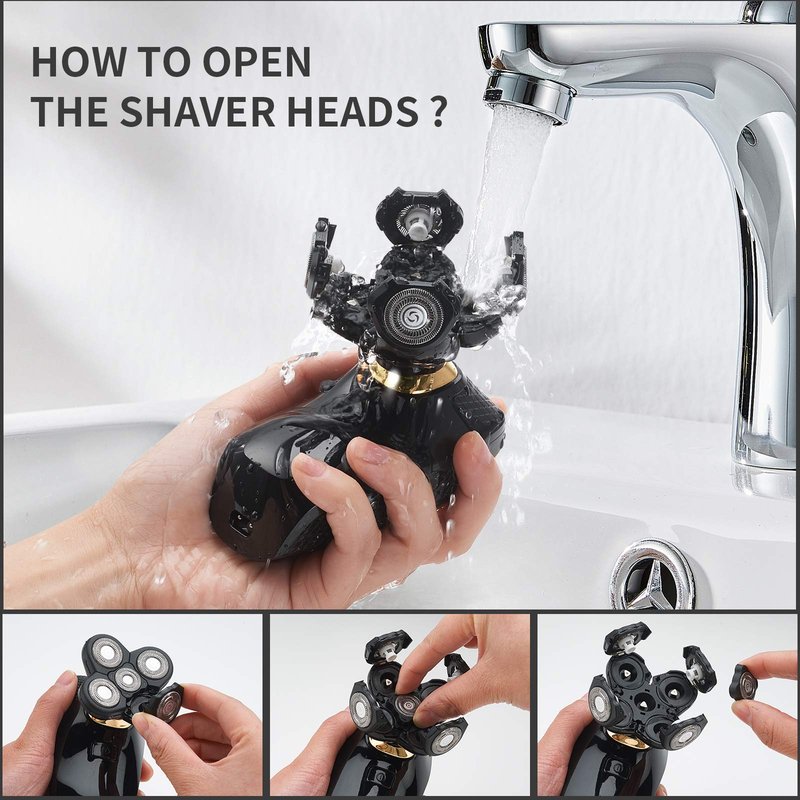 HONTEC 4 in 1 Electric Head Shaver Set - Bald Shaver, Wet & Dry, Cordless, with Nose & Ear Trimmer, Facial Cleansing, Rechargeable, IPX6 Waterproof