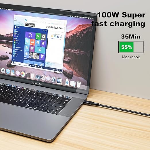 HOTUTUKI 10FT USB-C 3.1 Gen 2 Cable 10Gbps Data Transfer, 60Hz Video Output, 4K Display,100W(5A),USB C Video Monitor Cable 100W PD Fast Charging Compatible with Thunderbolt3 MacBook iPhone 15 iPad