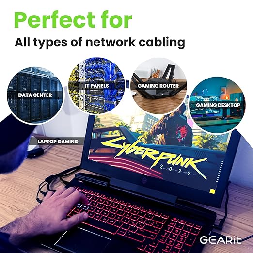 GEARit Cat 6 Ethernet Patch Cable 2 ft Black (10 Pack) Cat6 Patch Cables 2ft Black/Ethernet Patch Cable, 10Gbps 550MHz 24AWG Pure Copper, Snagless, Gold Plated RJ45 for Router, Server, Router, PC