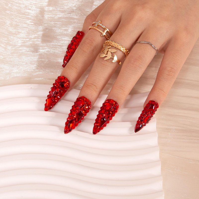 LOVFUL Press on Nails FROZEN | Handmade with Full Covered Crystals | Reusable Full Cover Nails | Stiletto Classic Regular 1.3 in | H319-L