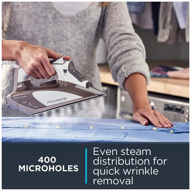 Rowenta Micro Steam Stainless Steel Soleplate Steam Iron for Clothes 400 Microsteam Holes, Cotton, Wool, Poly, Silk, Linen, Nylon 1700 Watts Portable, Ironing, Fabric Steamer, Garment Steamer DW5080