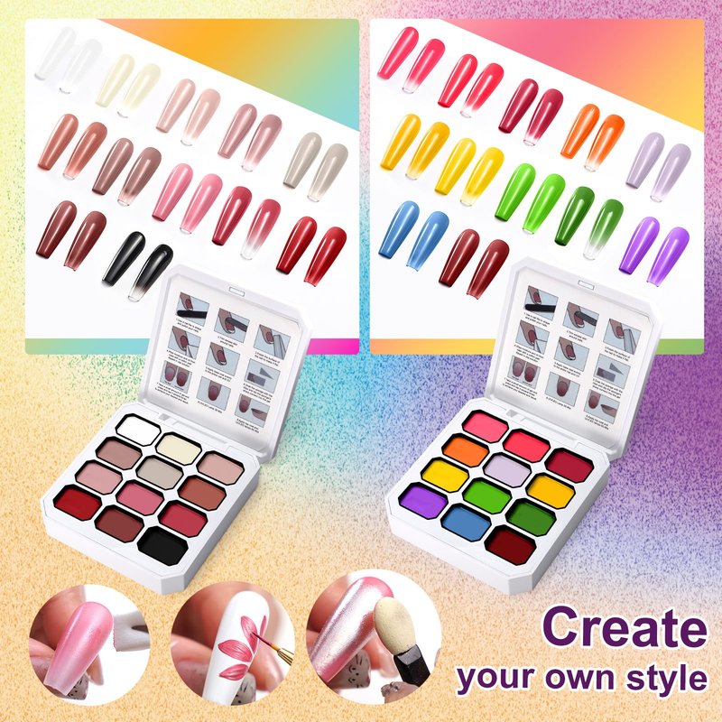 U-Shinein 24 Colors Gradient Nail Gel Palette Set, Hema ＆ TPO Free Bright Nude Black White Pink Green Ombre Gel Nail for Pigment Painting Pat Nails Gel Kit, Perfect with Salon Pro DIY Home Nail Art