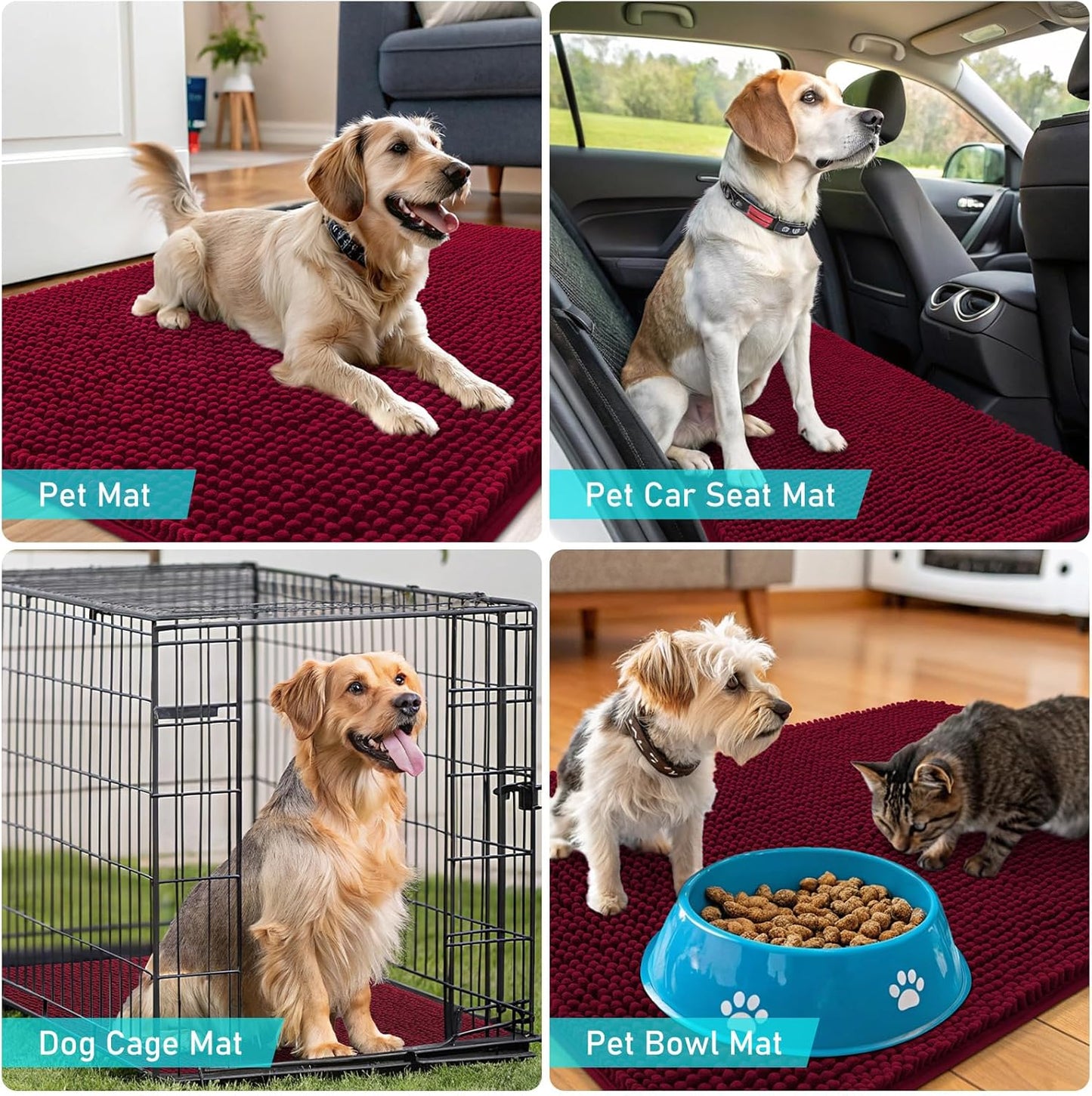OLANLY Dog Door Mat - Absorbent Non-Slip Chenille Mat for Muddy Paws | 59x24 Inches, Burgundy