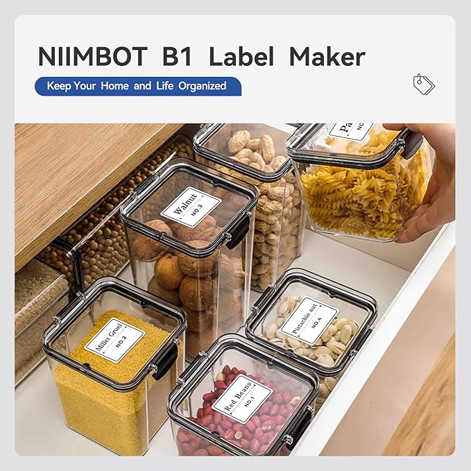 NIIMBOT B1 Label Maker Machine, Thermal Label Printer Easy to Use for Office, Home, Business, Came with 1 Roll White Label(Grey)