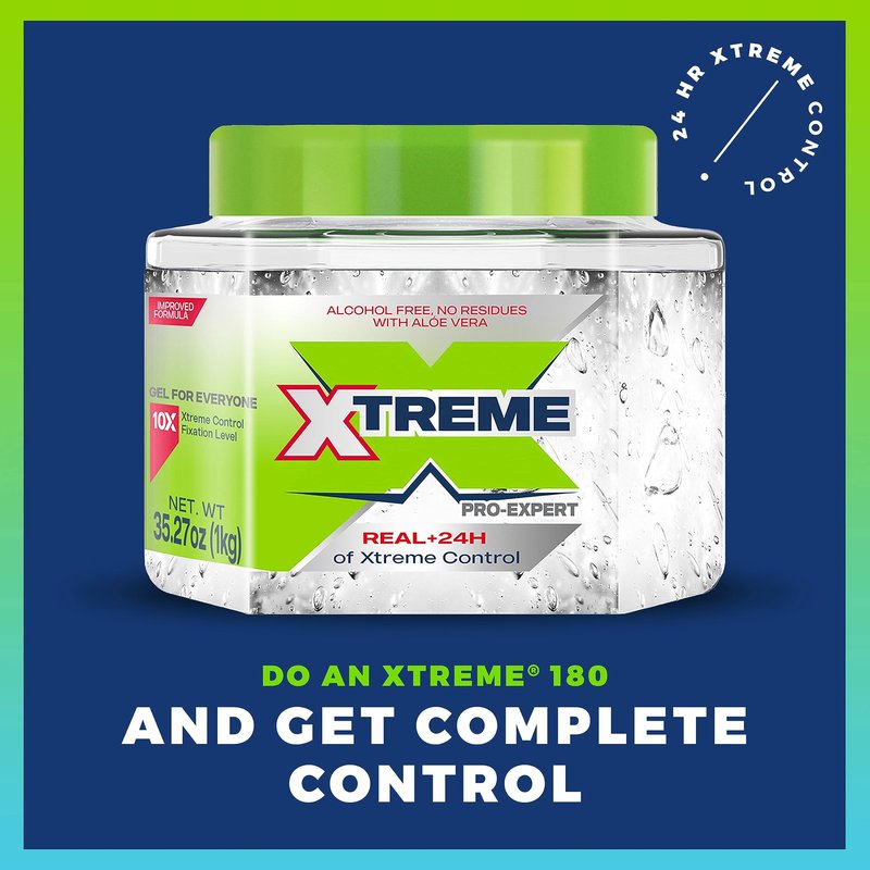 Xtreme Pro-Expert Clear Styling Hair Gel, Alcohol-Free 24-Hours Extreme Control with Aloe Vera, 35.27 oz Jar (Pack of 6)