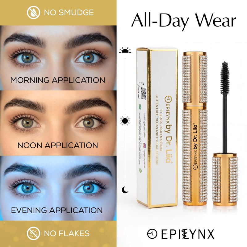 EpiLynx by Dr. Liia Volumizing Vegan Mascara – Lengthening Black Mascara for Bold, Defined Lashes, Smudge-Proof, Waterproof, Gluten-Free, Cruelty & Paraben-Free (Gold Diamond Case)