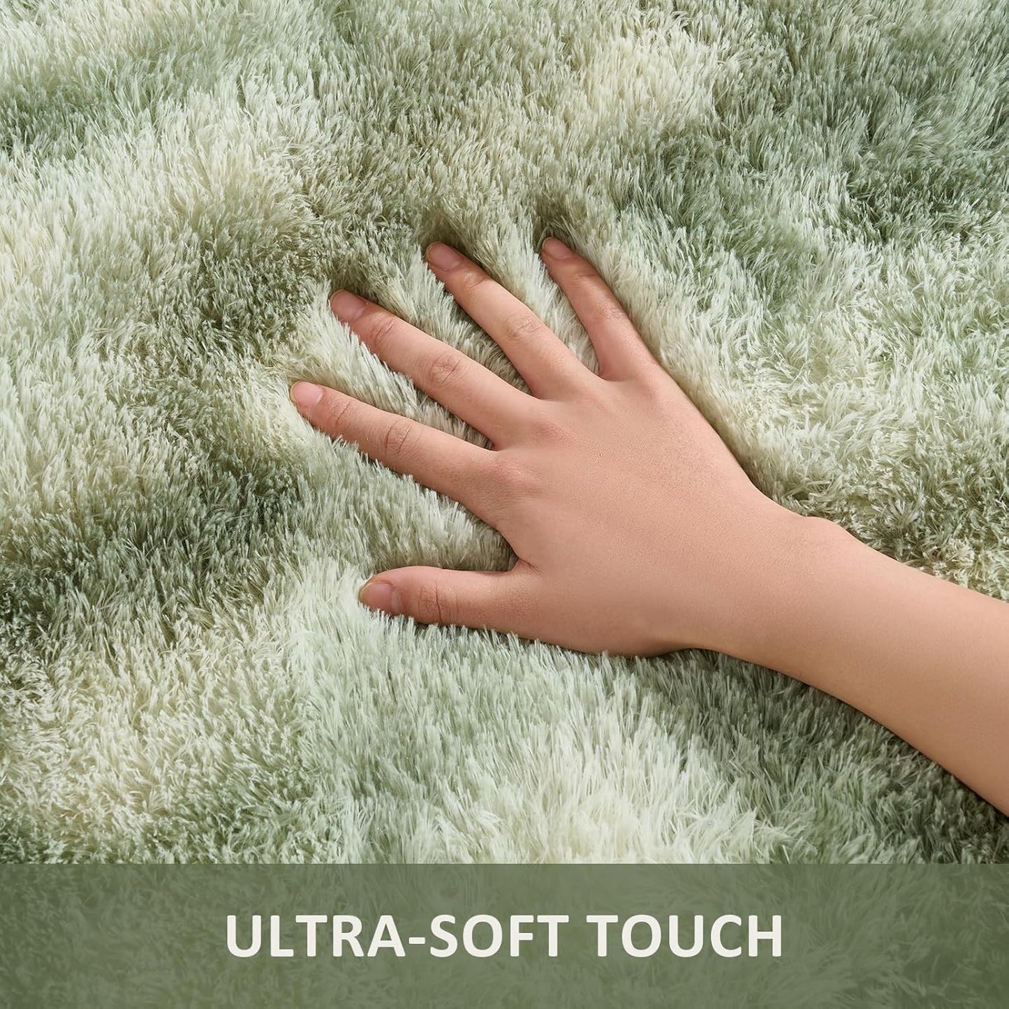 Ophanie Area Rug - Fluffy Shag Soft Carpet for Living Room | 5x7 Green and White Design