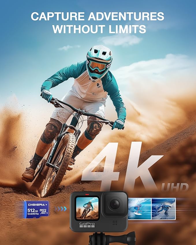 DIGIERA 512GB LT100 microSDXC UHS-I Memory Card with Adapter - up to 170MB/s, C10, U3, V30, 4K, A2, Micro SD Card for Smartphones, Tablets, Cameras, Gaming Consoles, and Drones (1 Pack)