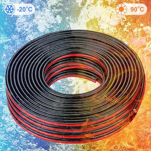 Shirbly 12AWG Tinned Copper Electrical Wire - 50FT, 2 Conductor Parallel, Black, PVC Insulated, Solar Panel, LED, Automotive, RV, Inverter Compatible