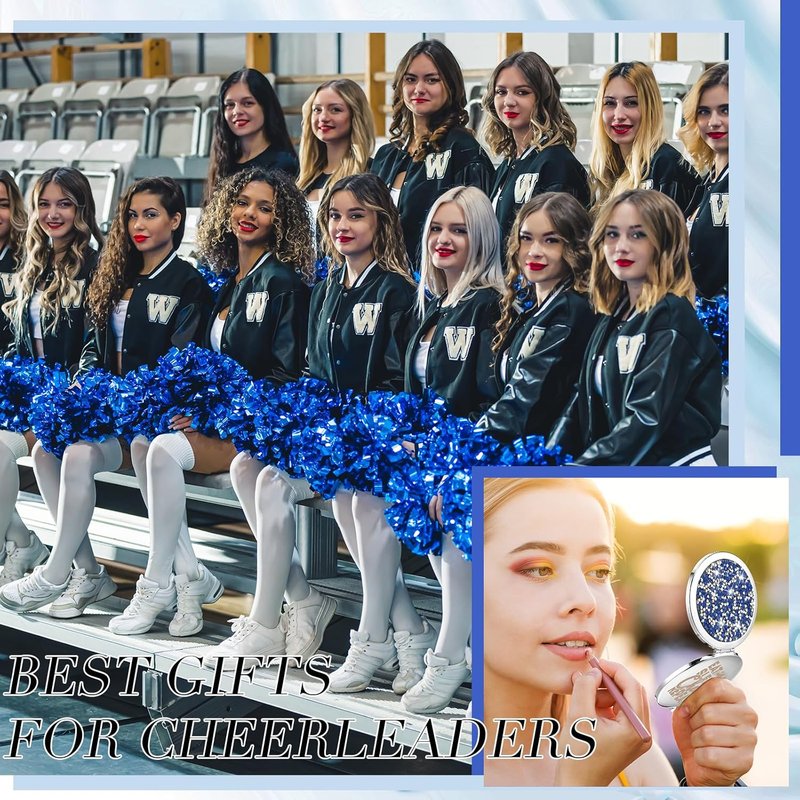 Cheerleader Gifts - 12 Pcs Compact Mirror Set for Coaches | Folding Pocket Cosmetic Purse Mirrors (Silver)