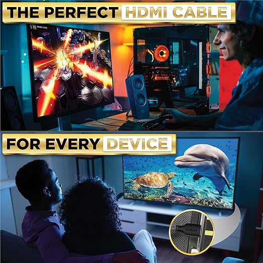 PowerBear 4K HDMI Cable 0.5 ft | Short Hdmi Cable, Braided Nylon & Gold Connectors, 4K @ 60Hz, Ultra HD, 2K, 1080P, ARC & CL3 Rated | for Laptop, Monitor, PS5, PS4, Xbox One, Fire TV, Apple TV & More