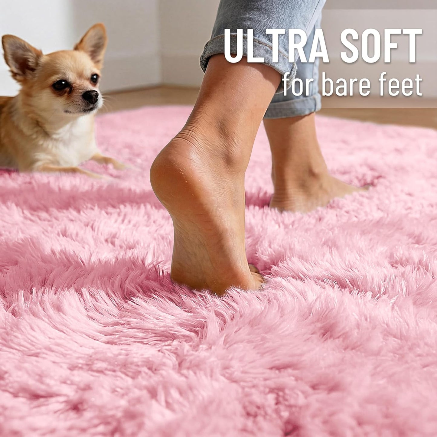 OLANLY Area Rug - Soft Fluffy Shaggy Carpet for Living Room & Bedroom | Machine Washable 4x5.9 ft, Pink