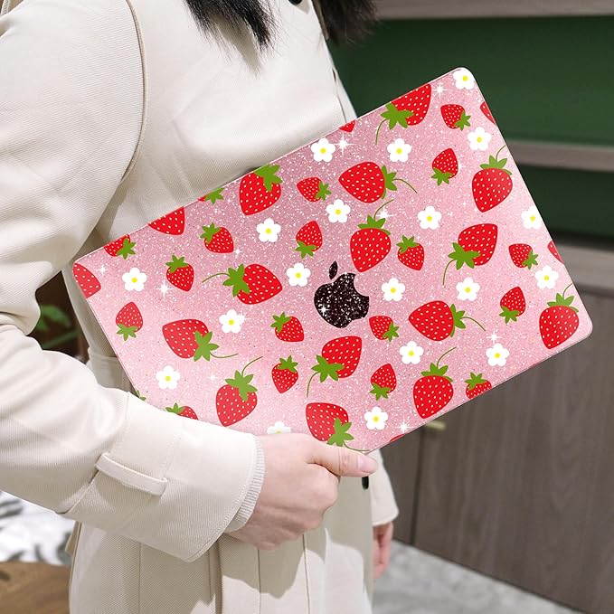 MEEgoodo Case for M5/M4/M3/M2 MacBook Air 13.6 inch 2026 2025 2024 2022, Fit Model A3449/A3240/A3113/A2681, Case Compatible with MacBook Air 13 inch, Strawberries & Flowers