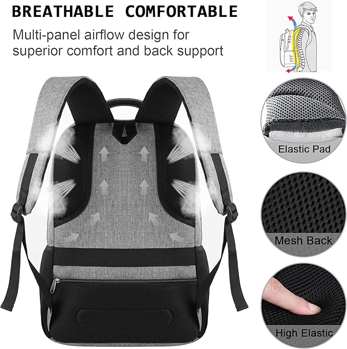Volher 17 Inch Laptop Backpack, Business Anti Theft Slim Durable Laptops Backpack, Water Resistant College Computer Bag Gifts for Men & Women Fits 15.6 Inch Notebook-Grey