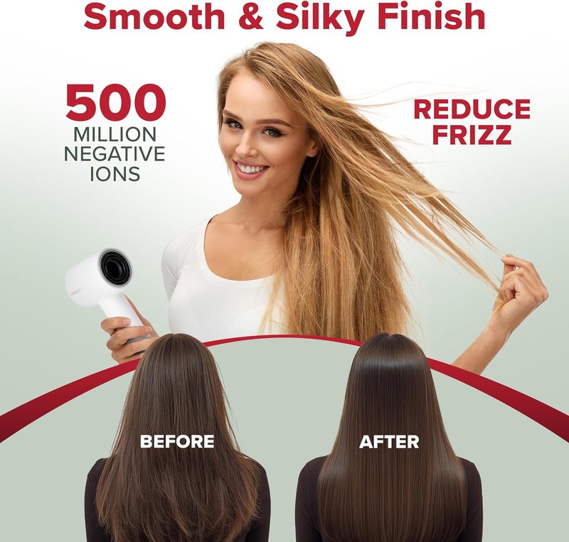 Ionic Hair Dryer with Diffuser | Professional High-Speed Brushless Blow Dryer for Curly & Wavy Hair - Lightweight & Compact Travel Size
