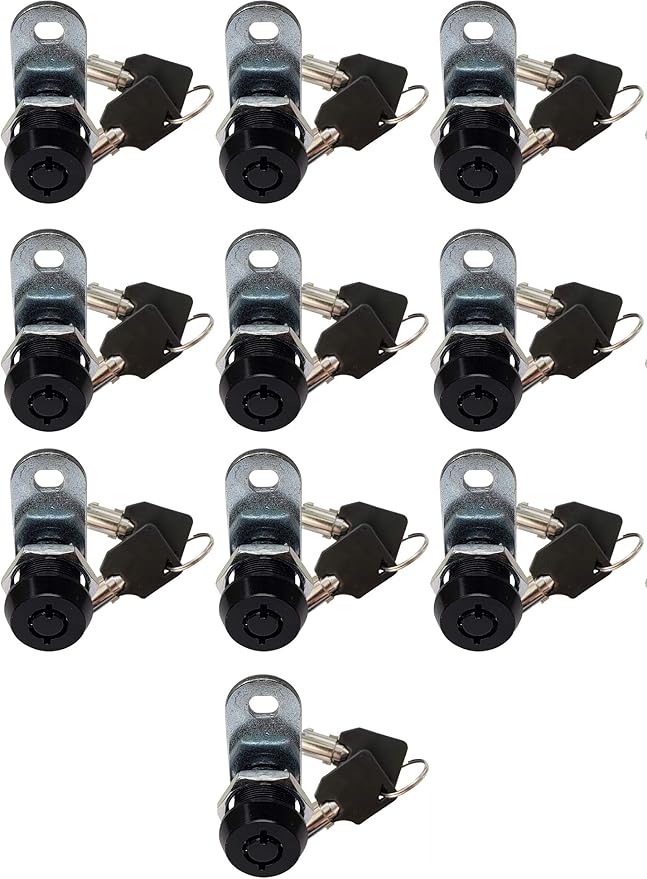 Admiral Locks Tubular Cam Lock, Keyed Alike Removable Key RV Compartment Storage Lock Cabinet Locks (Black Pack of. 10, 5/8 Inch 180°)