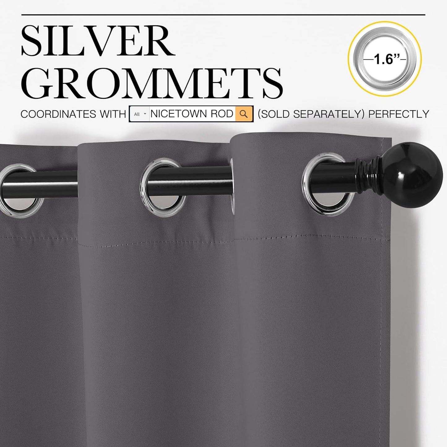 NICETOWN Grey Blackout Curtain Panels - Thermal Insulated Grommet Top Drapes | 2 Panels, W34 x L36-Inch