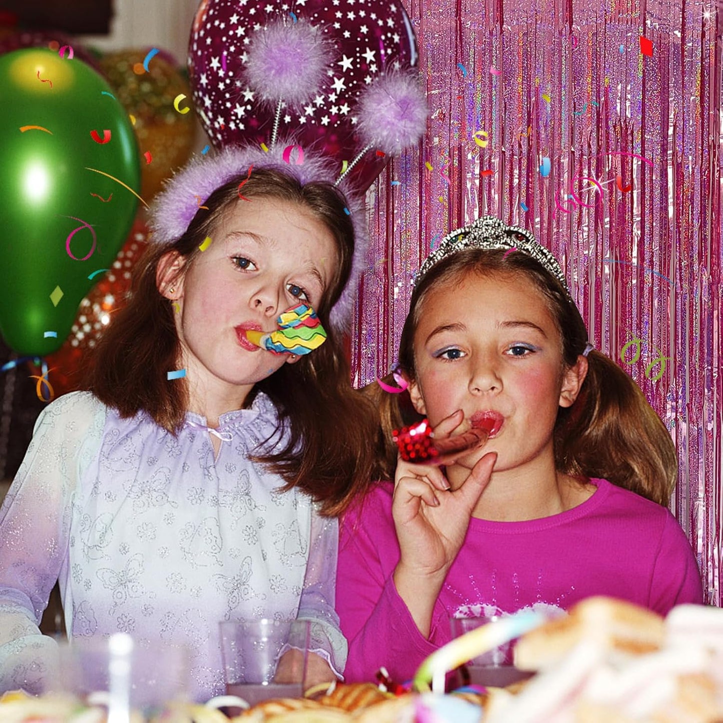 Skiennix Tinsel Curtain | Pink Glitter Foil Fringe Backdrop | 5-Pack Party Decor for Events